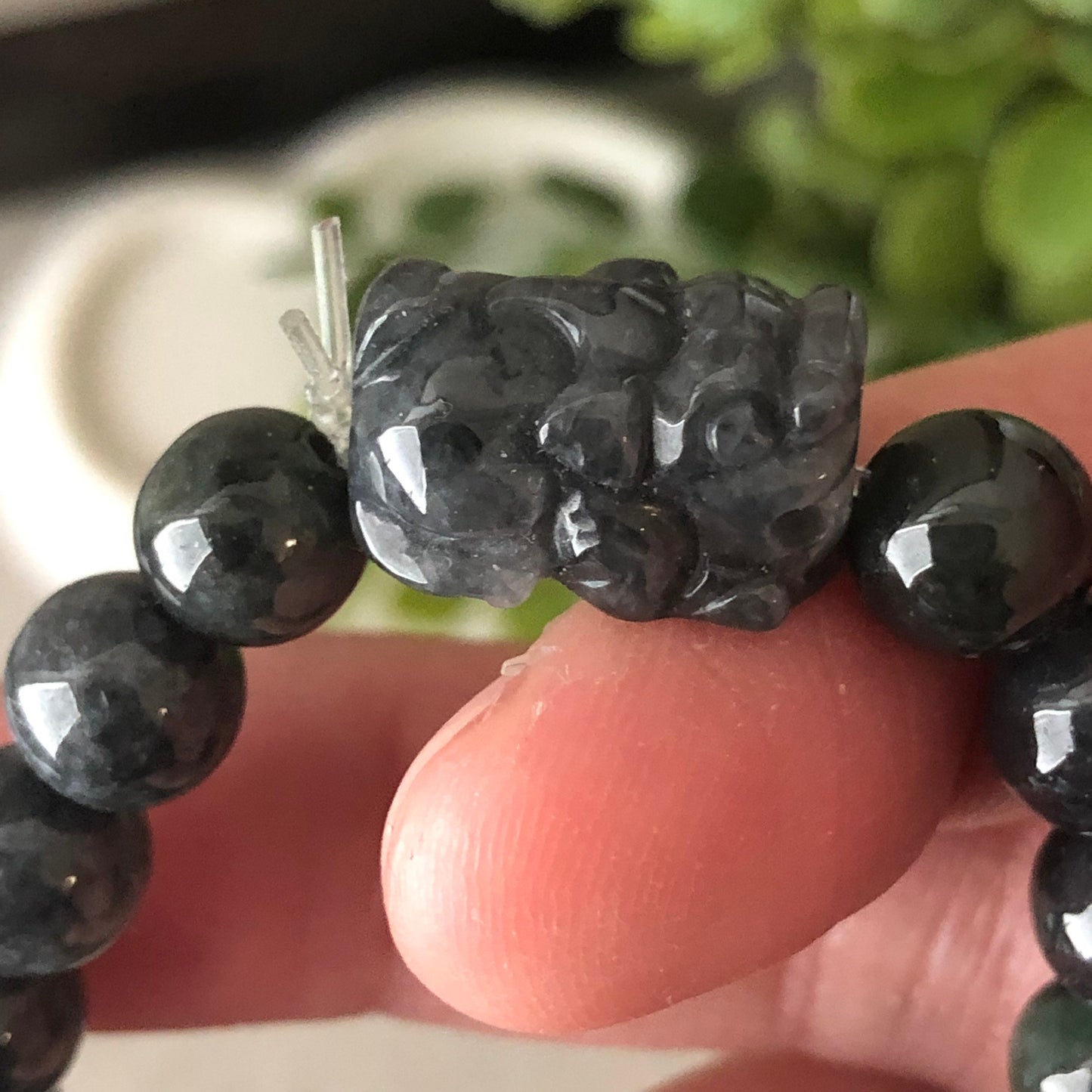 8mm Wuji Black Pixiu Jadeite Jade Bead Bracelet