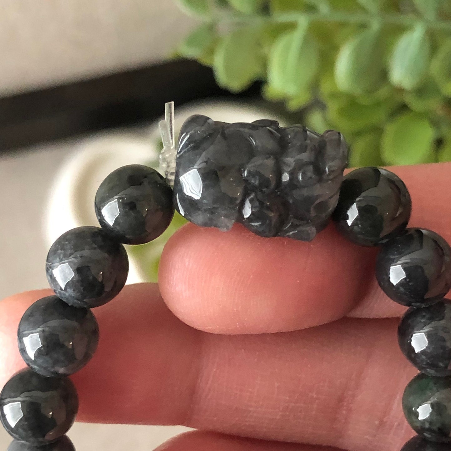 8mm Wuji Black Pixiu Jadeite Jade Bead Bracelet