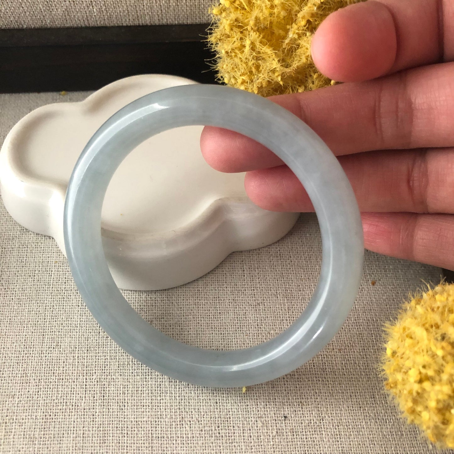 54-55mm Icy Sky Blue Round Shaped Jadeite Jade Bangle