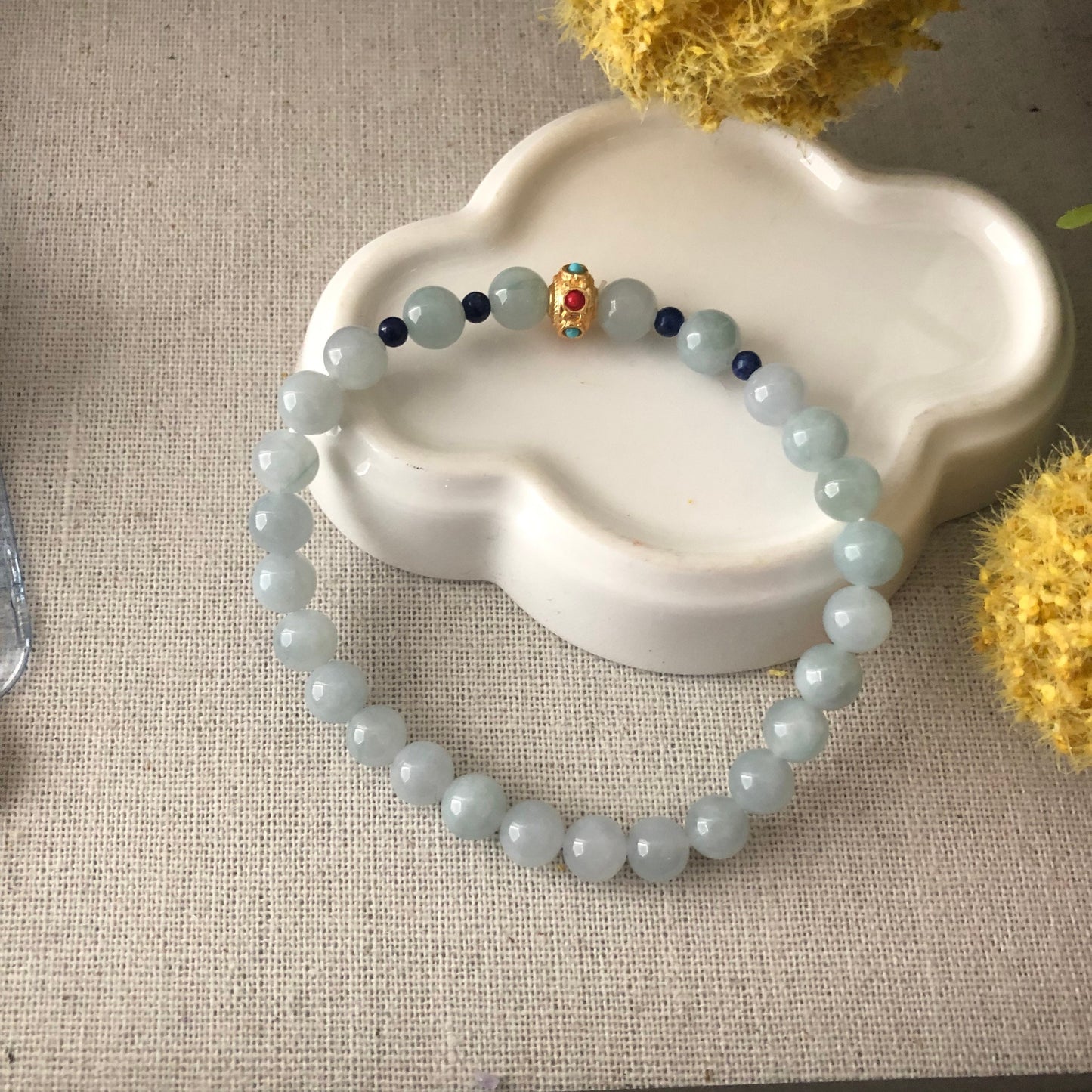 6.6mm Sky Blue Jadeite Jade Bead Bracelet