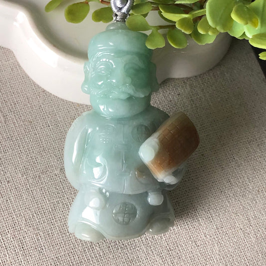 62mm Jadeite Jade Green Carved Wealthy Man Pendant