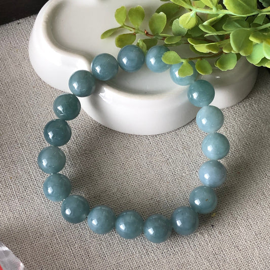 10mm Icy Blue Jade Jadeite Bead Bracelet