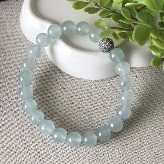 8mm High Icy Sky Blue Jade Jadeite Bead Bracelet