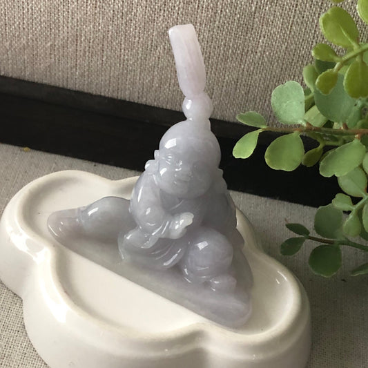 Sale. 59mm Jadeite Jade Icy Lavender Carved Buddha Broom Statue Display