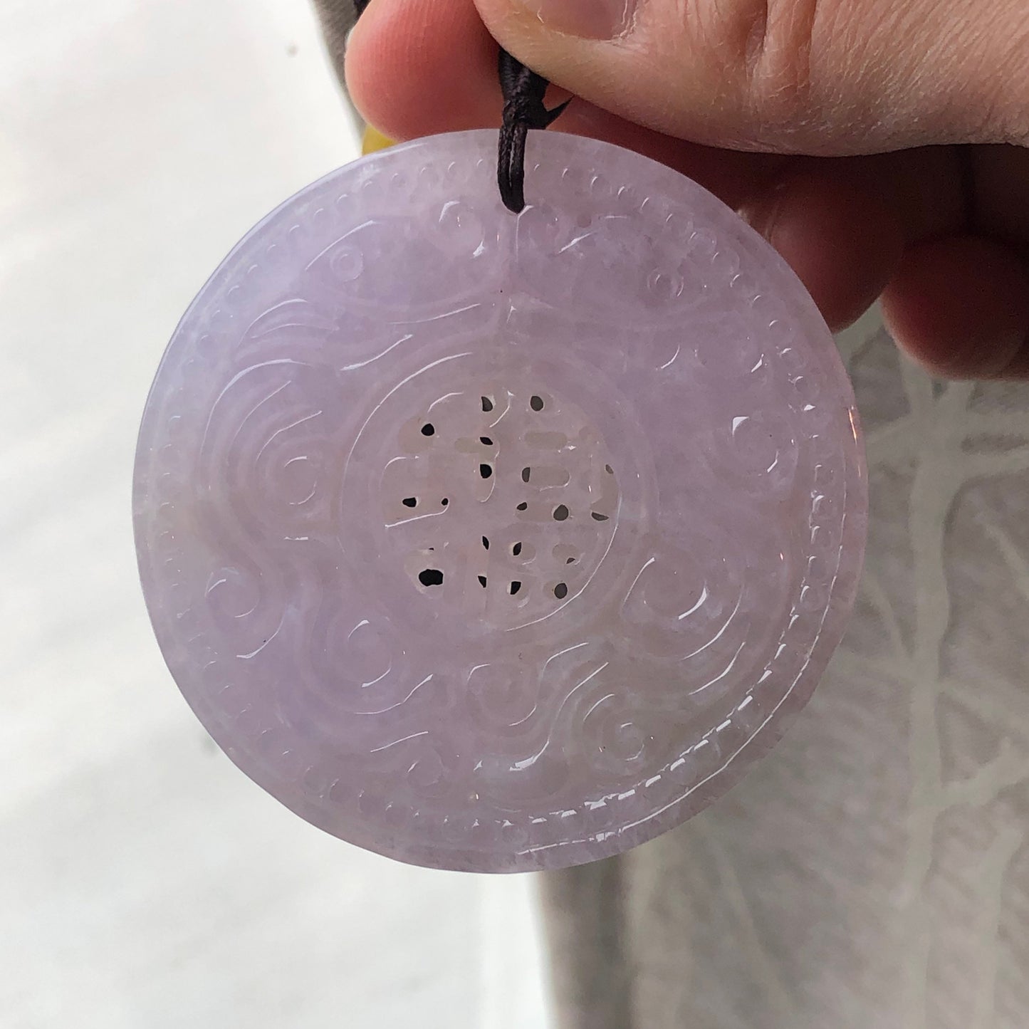 54.5mm Jadeite Jade Lavender Carved Asian Lucky Character Pendant Charm