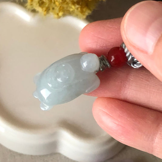 20mm Jadeite Jade Carved Lavender Turtle Keychain Charm Pendant