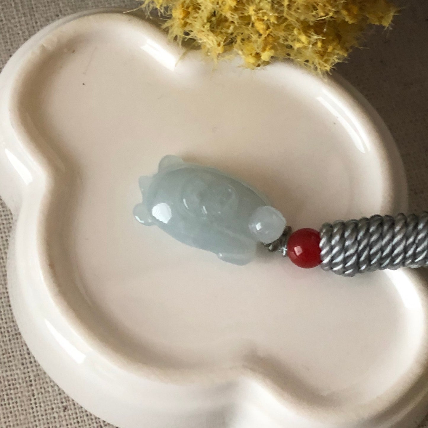 20mm Jadeite Jade Carved Lavender Turtle Keychain Charm Pendant