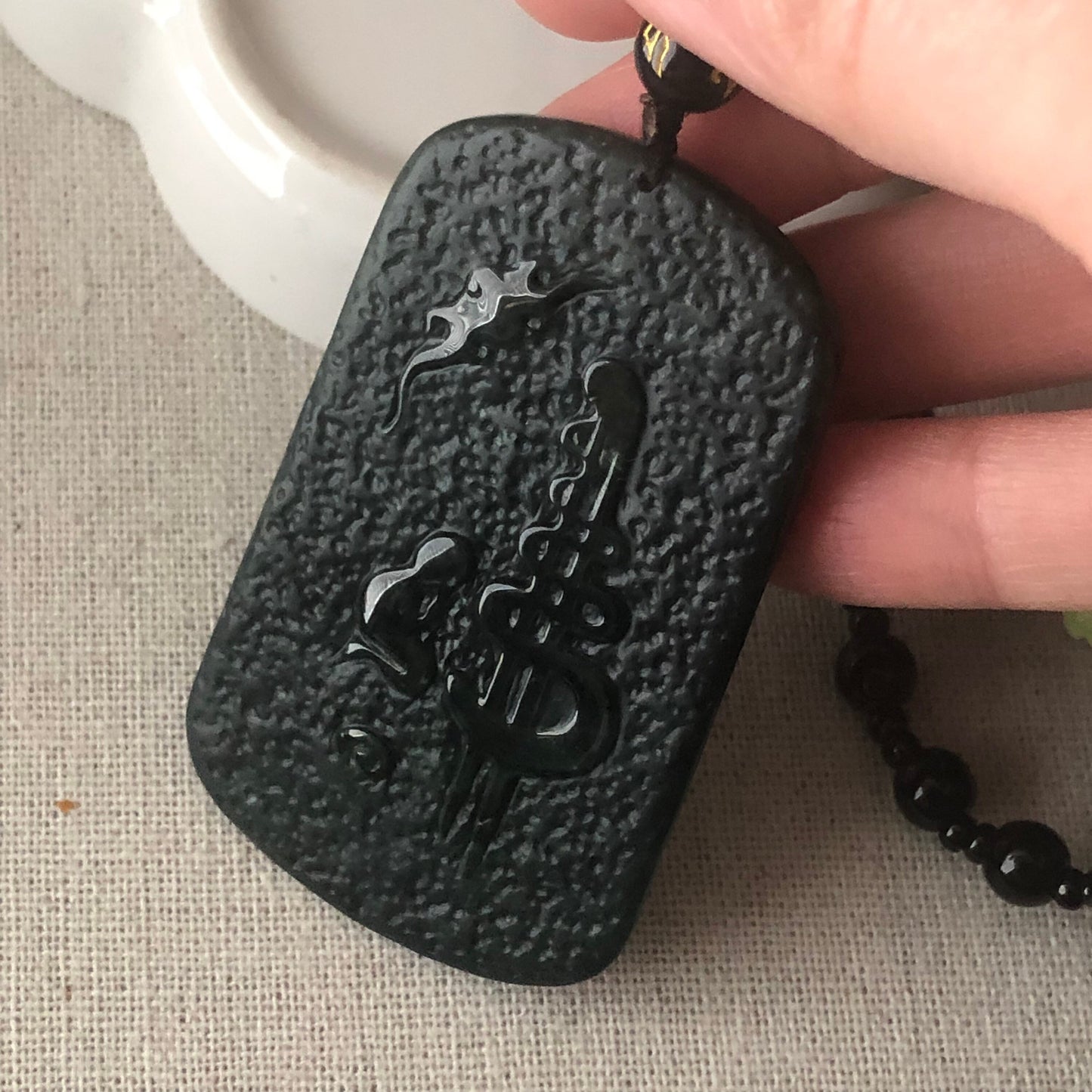 63.1 mm Green Black Jadeite Jade Carved Monkey King Pendant