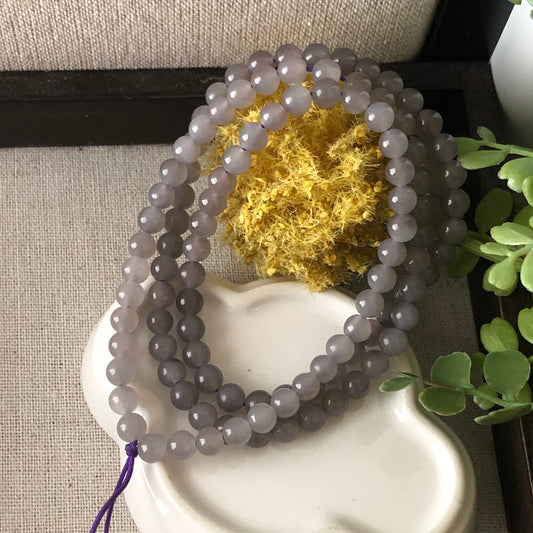 6mm Icy Hetian Nephrite Purple Gradient Jade Bead Bracelet Necklace