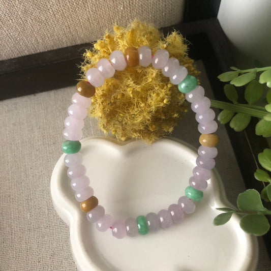 7 mm Icy Tint Pink Jade Jadeite Flat Bead Bracelet