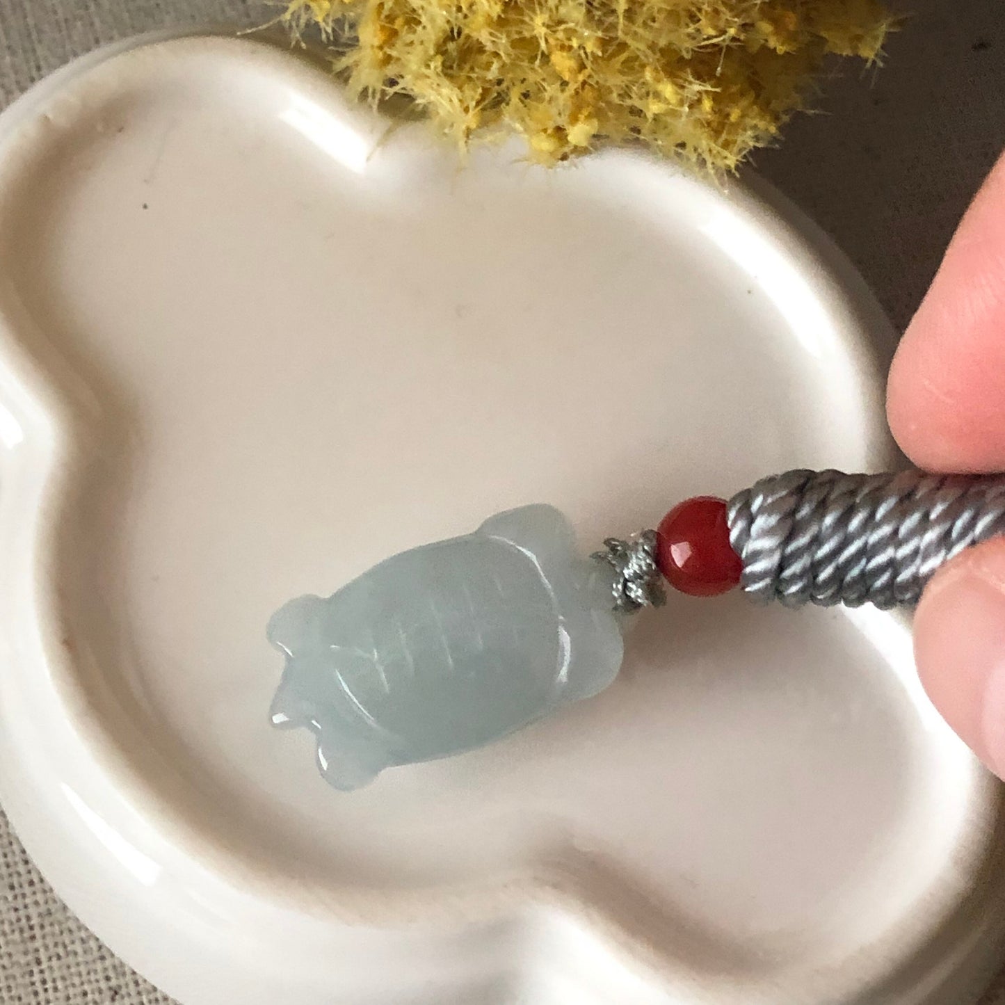 20mm Jadeite Jade Carved Lavender Turtle Keychain Charm Pendant