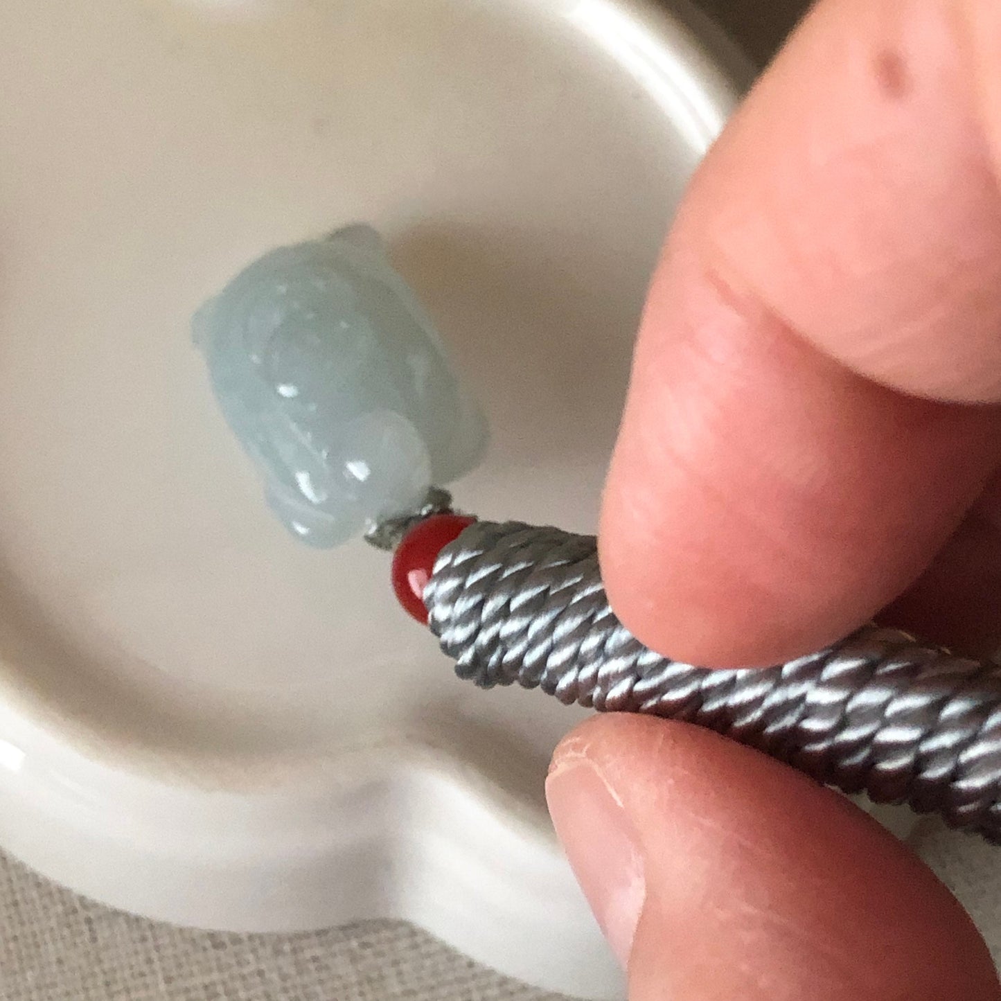 20mm Jadeite Jade Carved Lavender Turtle Keychain Charm Pendant