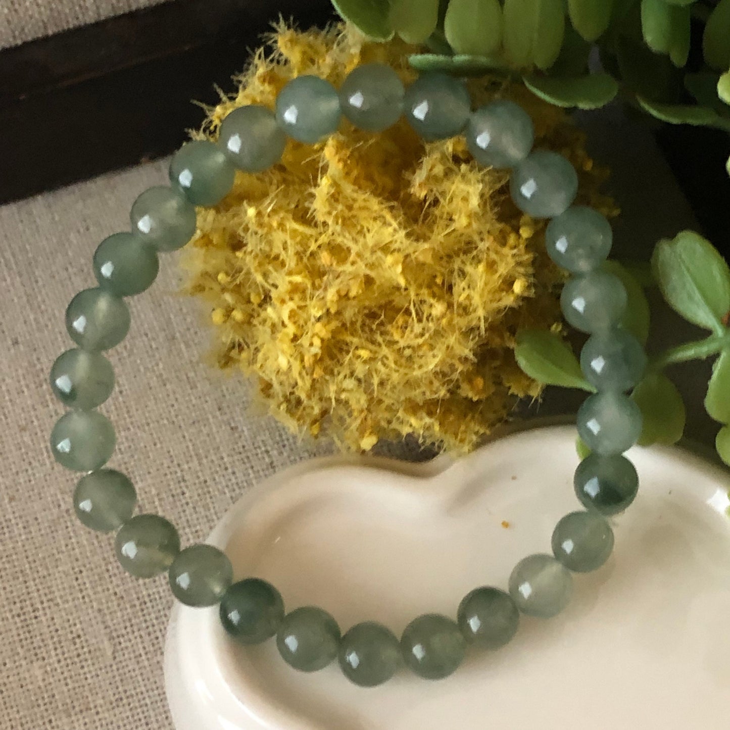 6.5 mm Icy Green Float Flowers Jade Jadeite Bead Bracelet