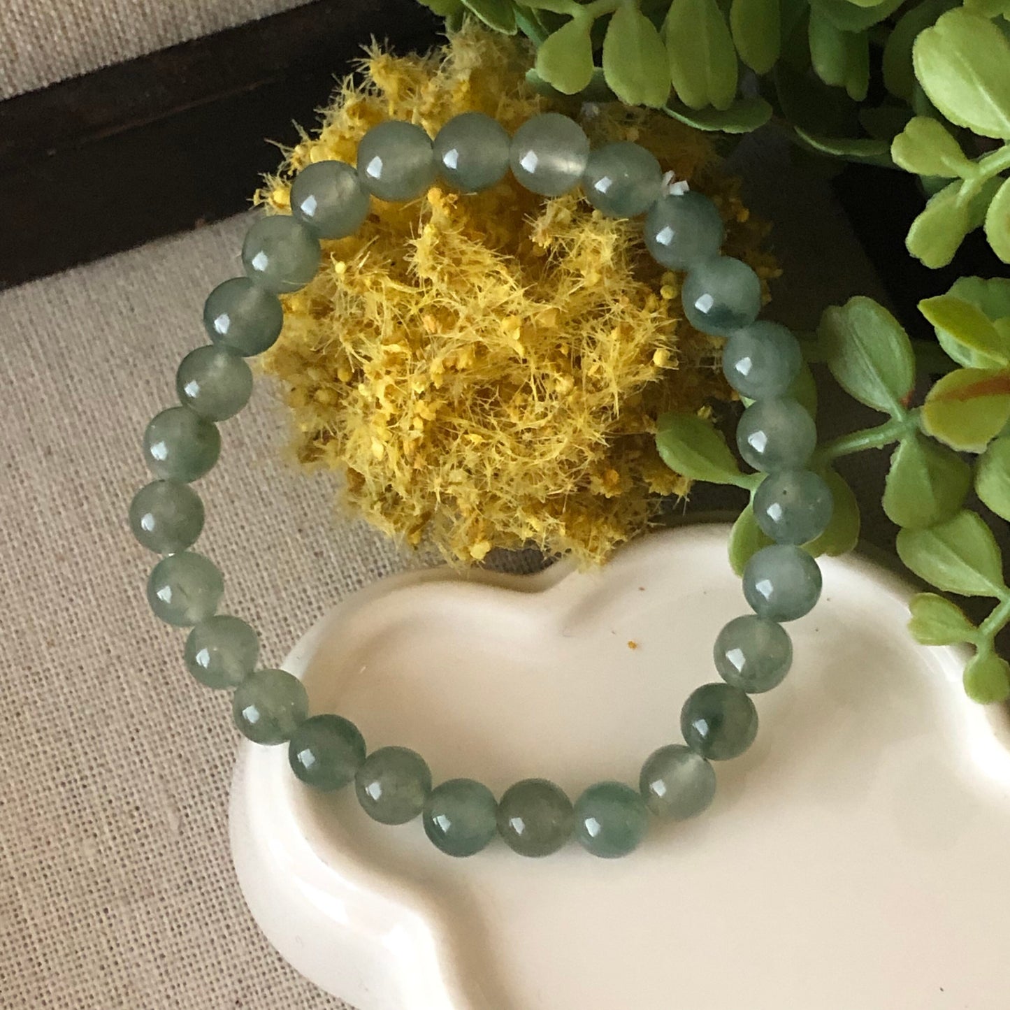 6.5 mm Icy Green Float Flowers Jade Jadeite Bead Bracelet