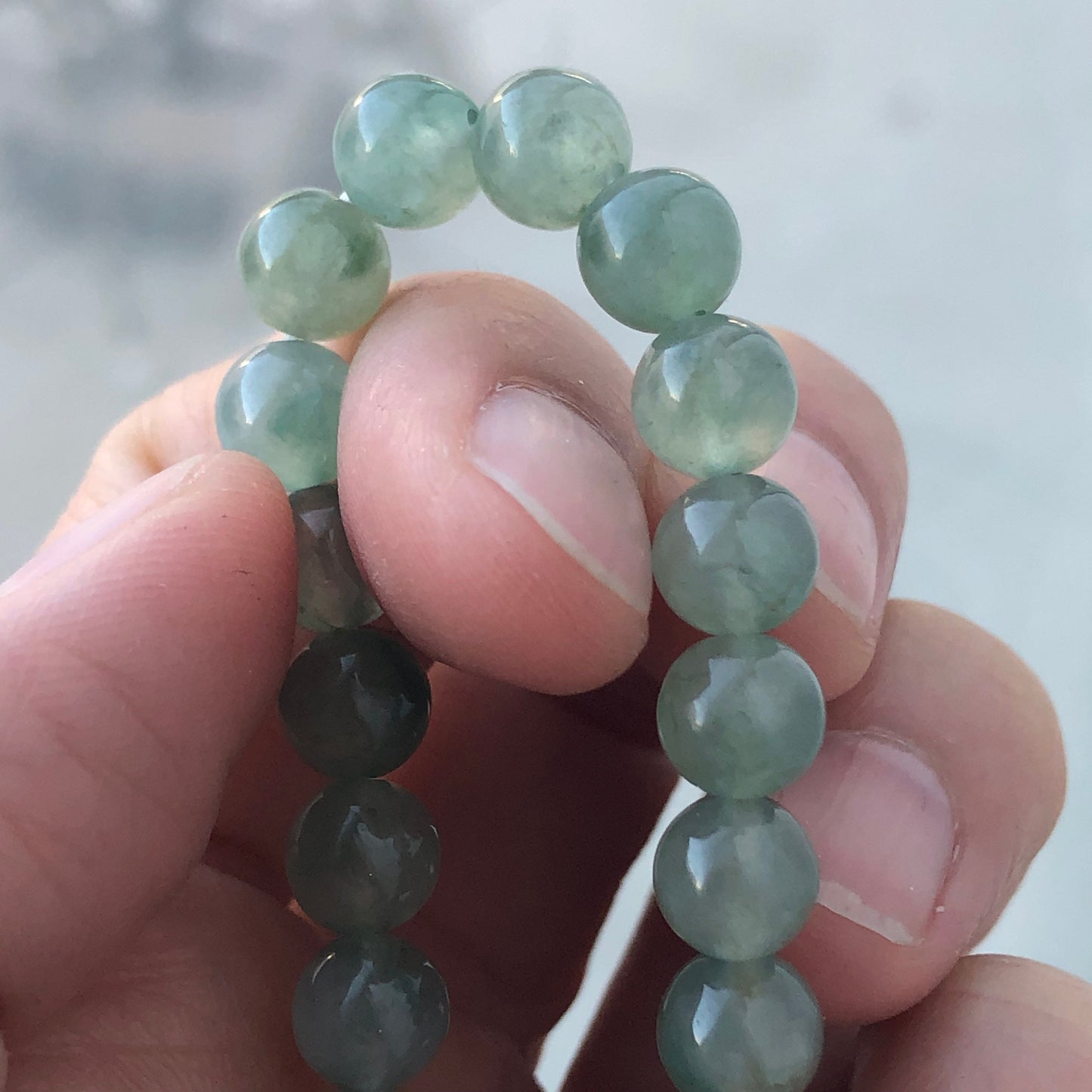 6.5 mm Icy Green Float Flowers Jade Jadeite Bead Bracelet