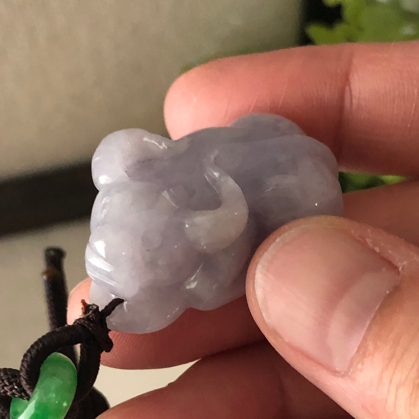 30mm Jadeite Lavender Carved Cow Keychain or Pendant Display Figurine