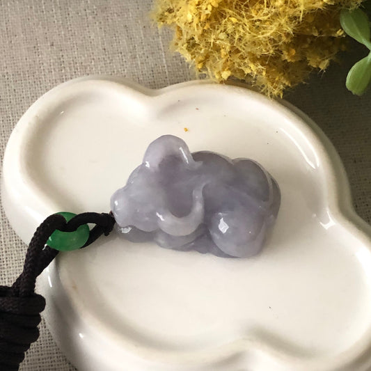 30mm Jadeite Lavender Carved Cow Keychain or Pendant Display Figurine