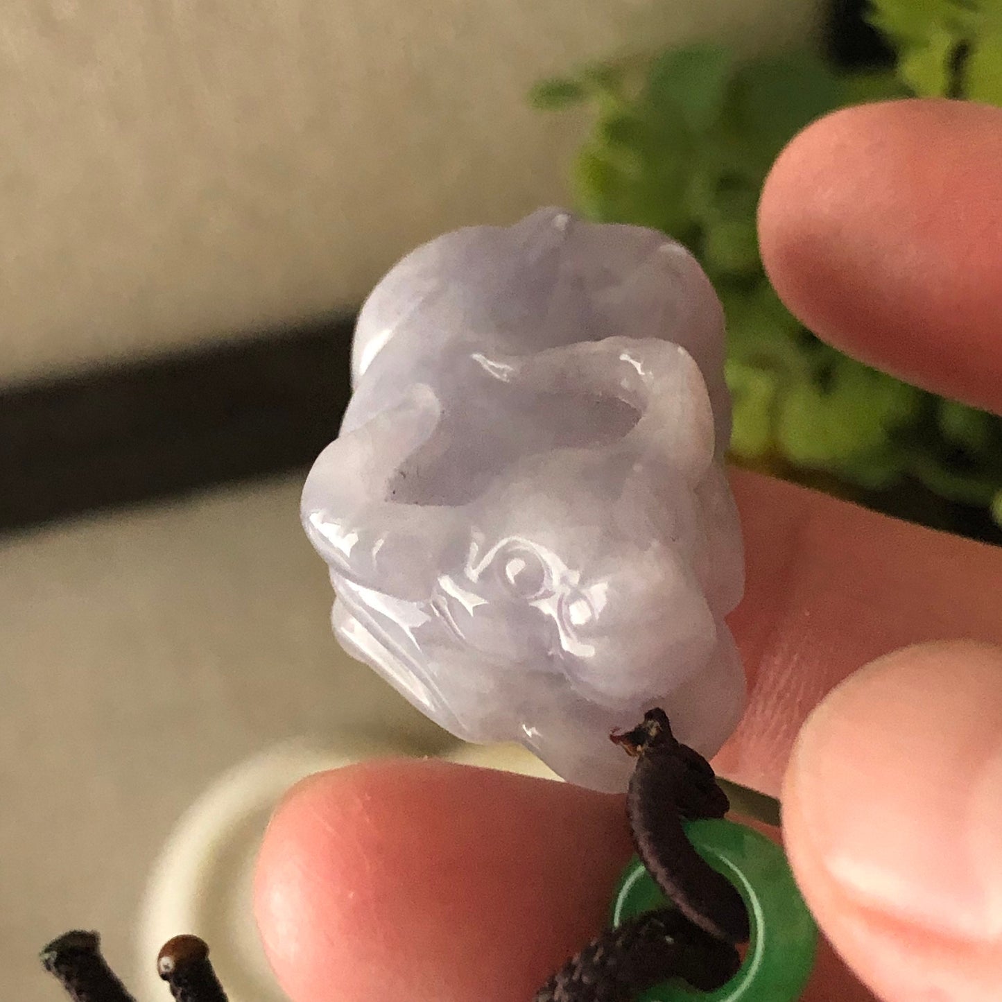 30mm Jadeite Lavender Carved Cow Keychain or Pendant Display Figurine