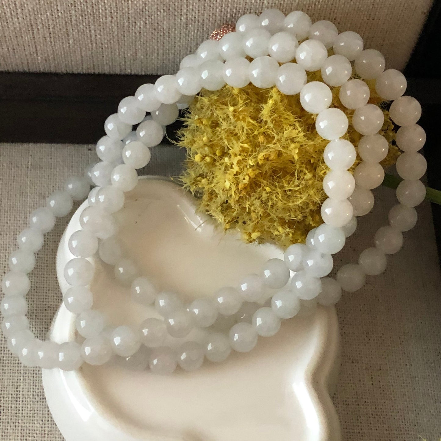 6.5 mm Icy Jadeite Jade Bead Bracelet Necklace
