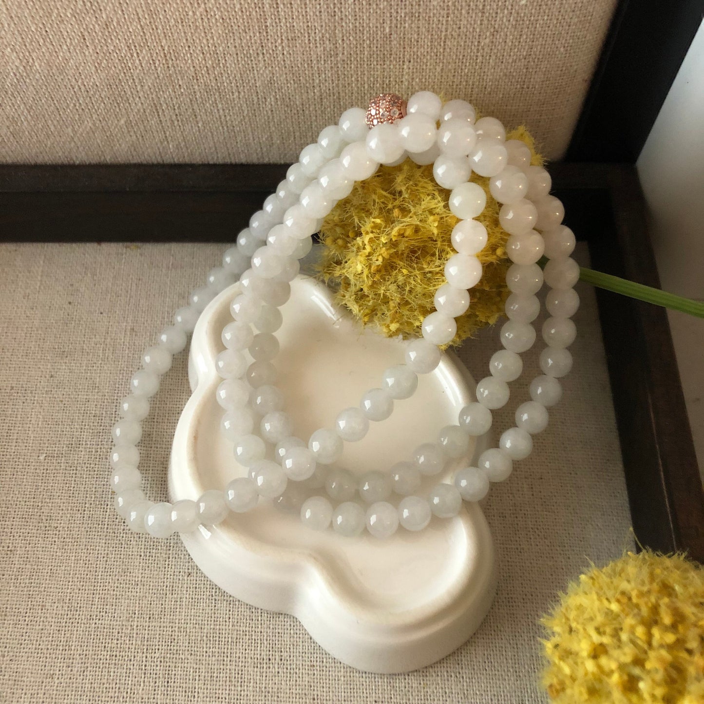 6.5 mm Icy Jadeite Jade Bead Bracelet Necklace