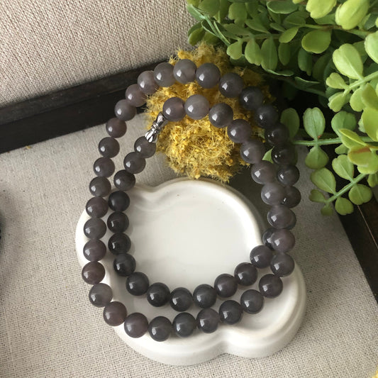 8mm Icy Smoky Lavender Hetian Nephrite Jade Bead Short Necklace Bracelet