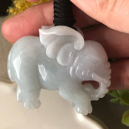 47.3mm Jadeite Jade Icy Carved Elephant Statue Display Stamp
