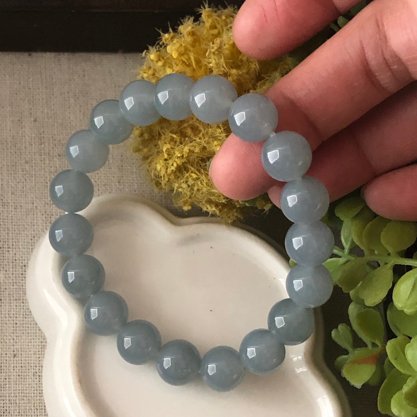 10mm Icy Glutinous Moist Sky Blue Jadeite Jade Bead Bracelet