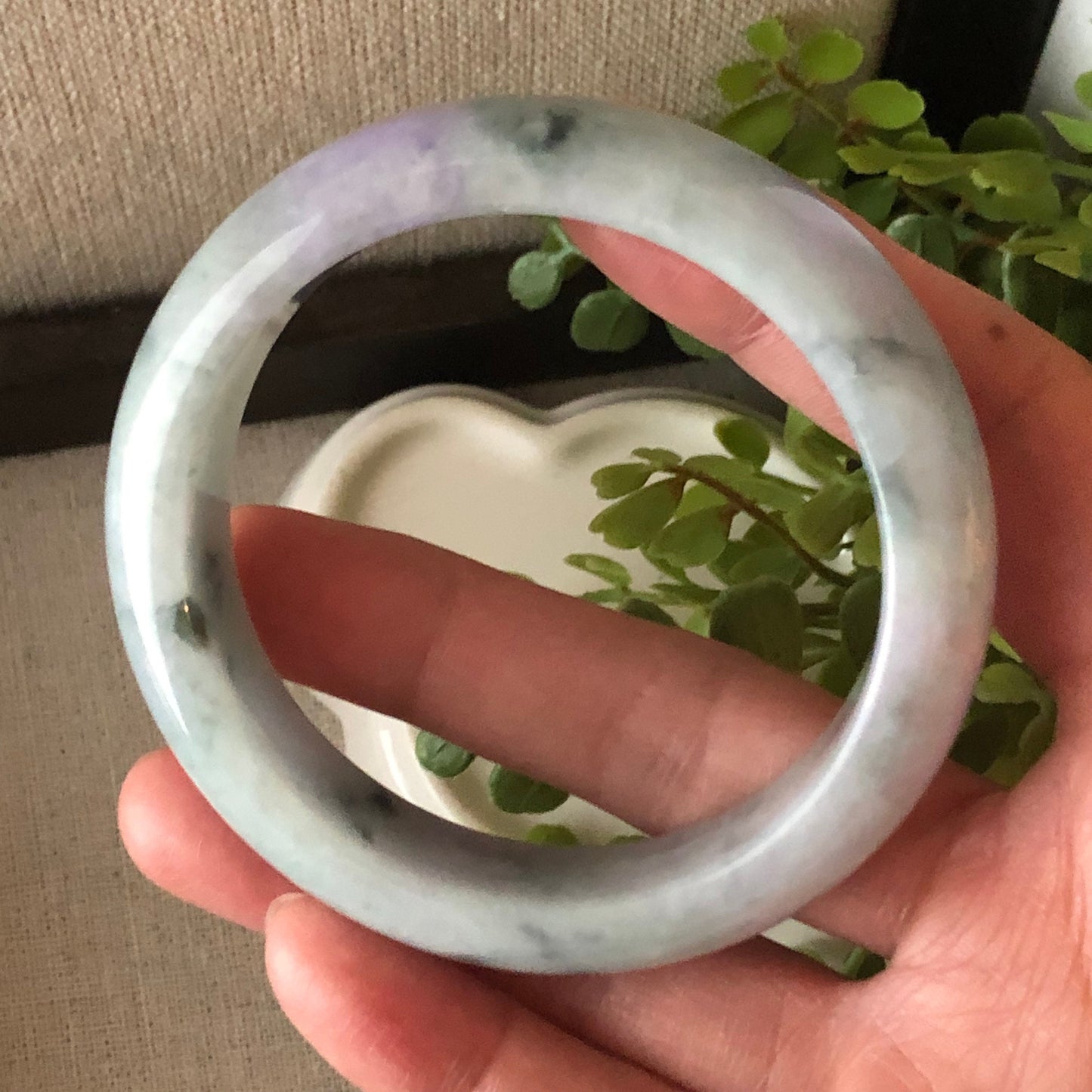 56mm Jadeite Jade Earthy Lavender Green Float Flowers Bangle