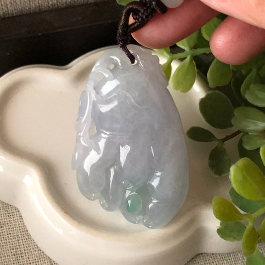 44.6mm Icy Buddha Hand Jadeite Jade Pendant