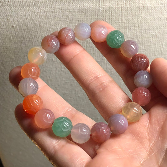 Carved Agate Grade A Natural Bead Bracelet Health Circulation Icy