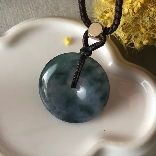 RARE 24.8mm Jade Jadeite Blue Lavender Green Float Flowers Peace DONUT Pendant