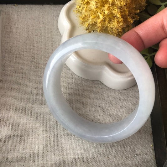 58mm BiG width Icy Tint Sky blue D-Shaped Jadeite Jade Bangle