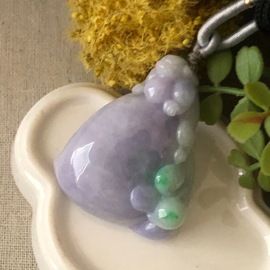 47.9mm Jadeite Jade Icy Lavender Green Money Bag Pixiu Pendant
