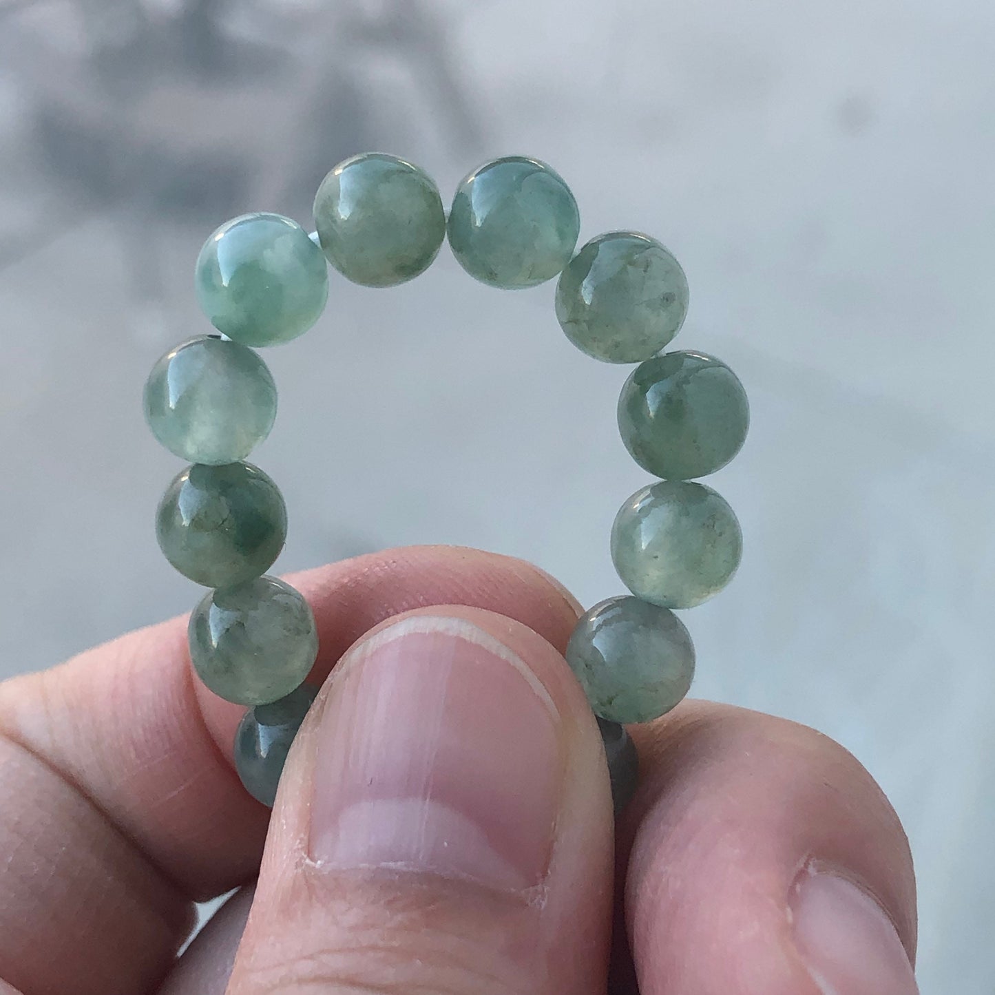 6.5 mm Icy Green Float Flowers Jade Jadeite Bead Bracelet