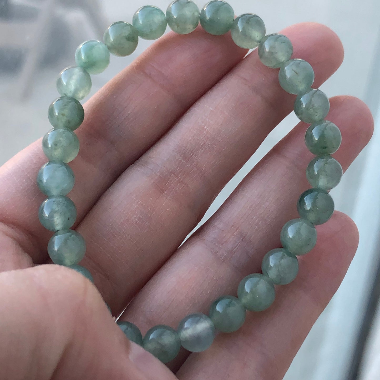 6.5 mm Icy Green Float Flowers Jade Jadeite Bead Bracelet