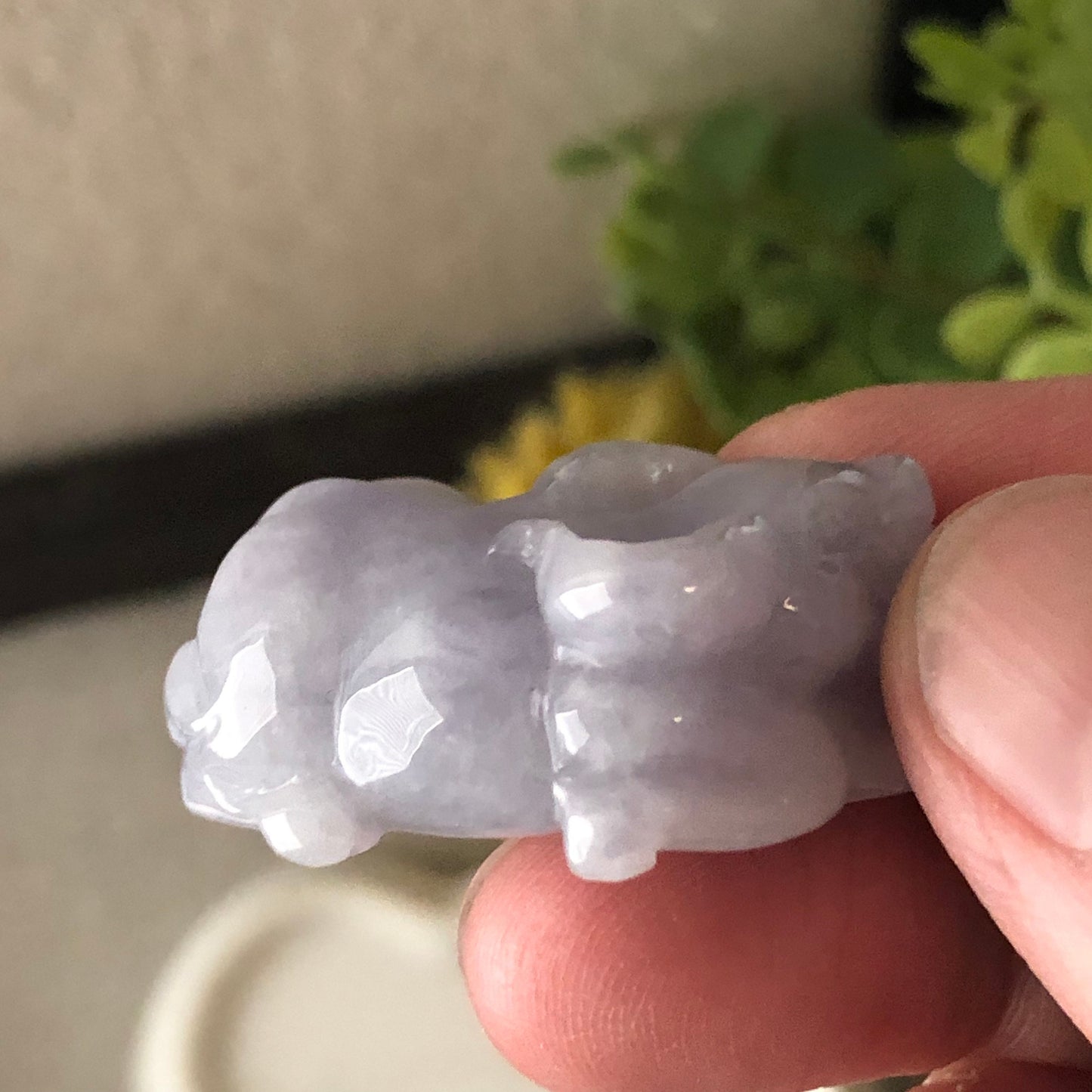 30mm Jadeite Lavender Carved Cow Keychain or Pendant Display Figurine