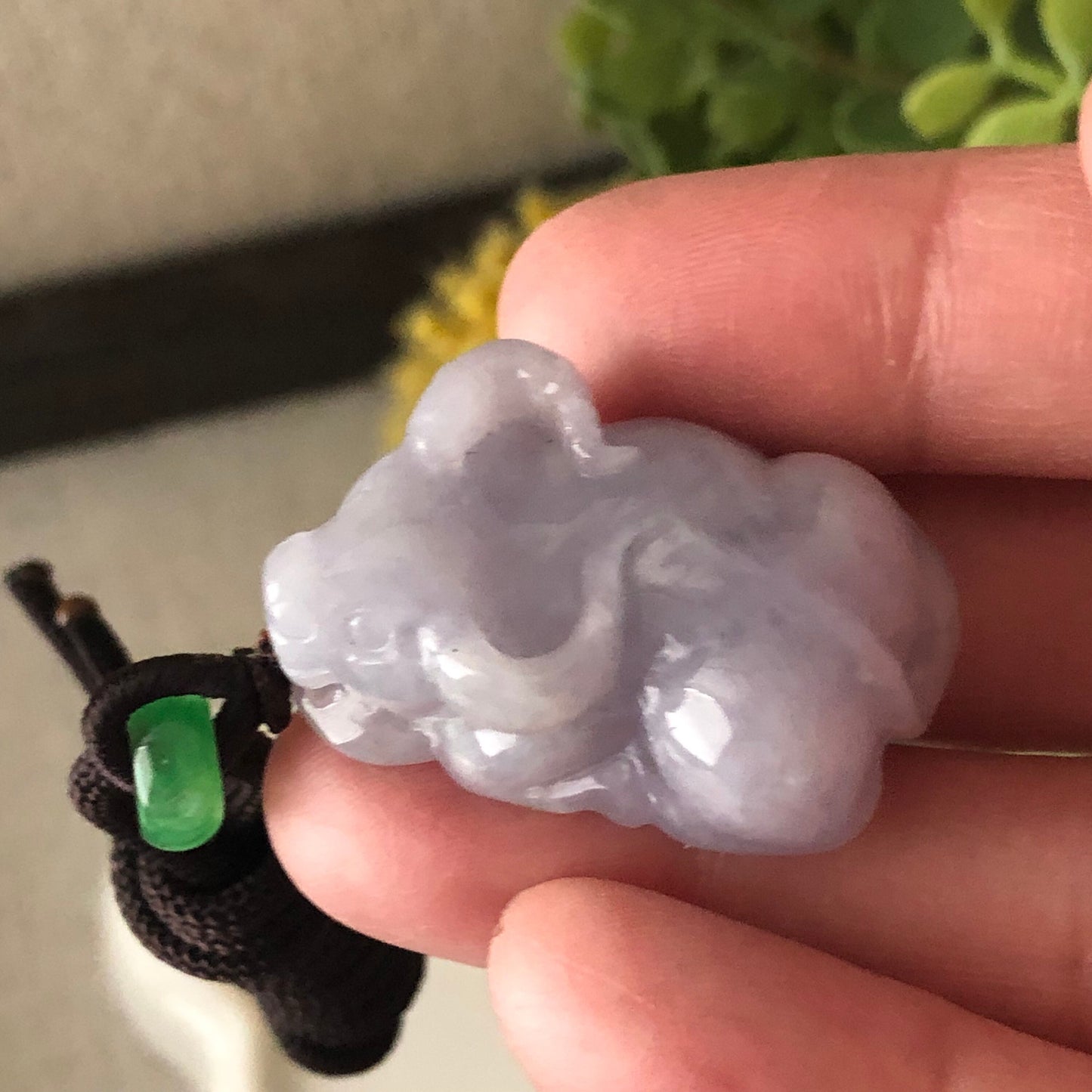 30mm Jadeite Lavender Carved Cow Keychain or Pendant Display Figurine