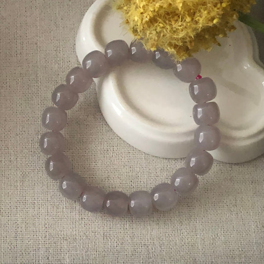 10 mm Icy Smoky Lavender Hetian Jade Bead Bracelet