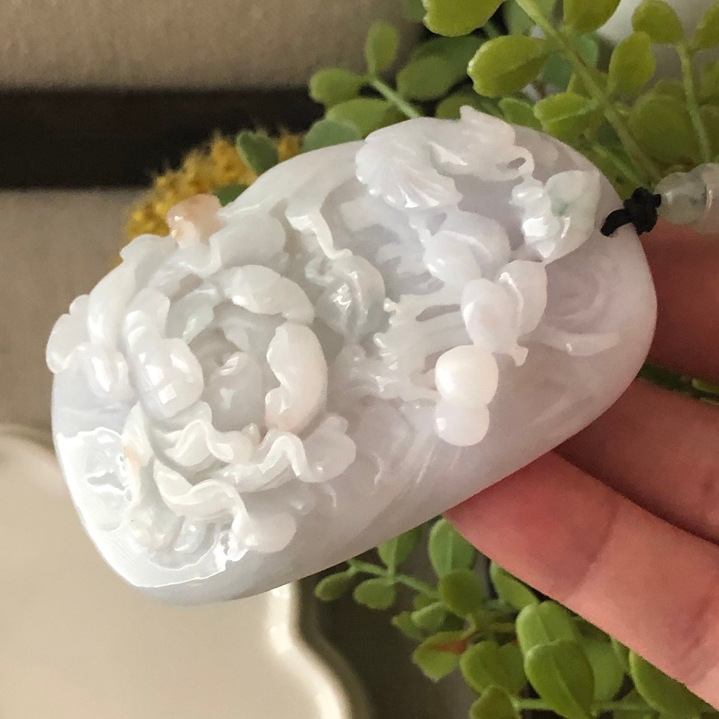 66.5mm Jadeite Jade Icy Fine Glutinous Carved Floral Scenery Pendant