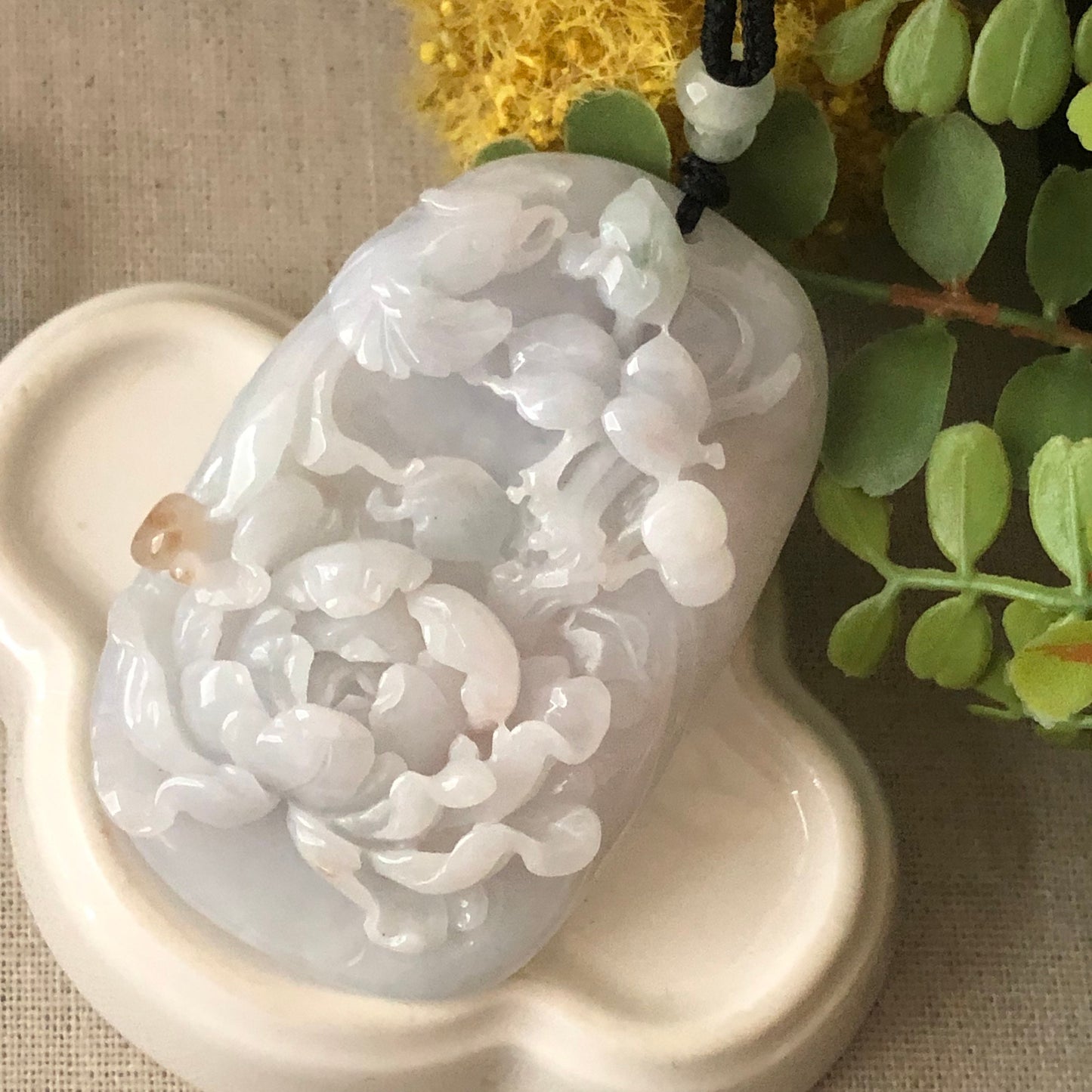 66.5mm Jadeite Jade Icy Fine Glutinous Carved Floral Scenery Pendant