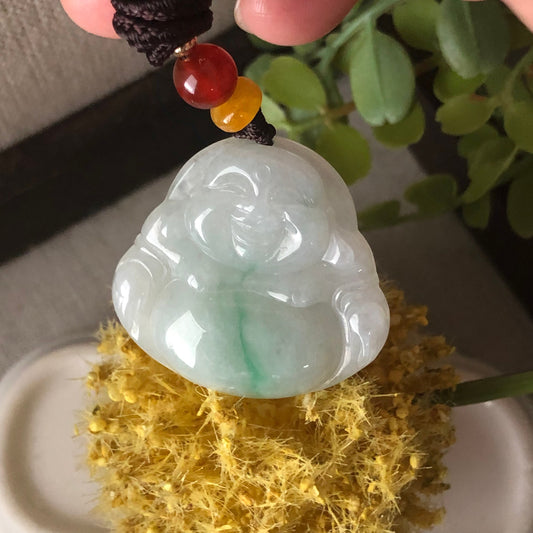 30.6 mm Certified Grade A Carved Green Buddha Pendant