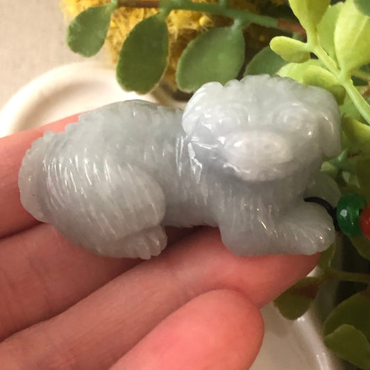 SALE. 44mm Jadeite Lavender Carved Dog Keychain or Pendant Display Figurine