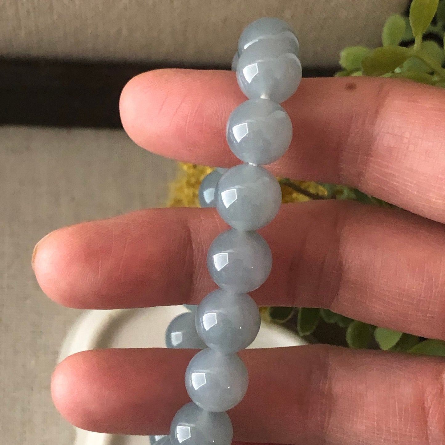 10mm Icy Glutinous Moist Sky Blue Jadeite Jade Bead Bracelet