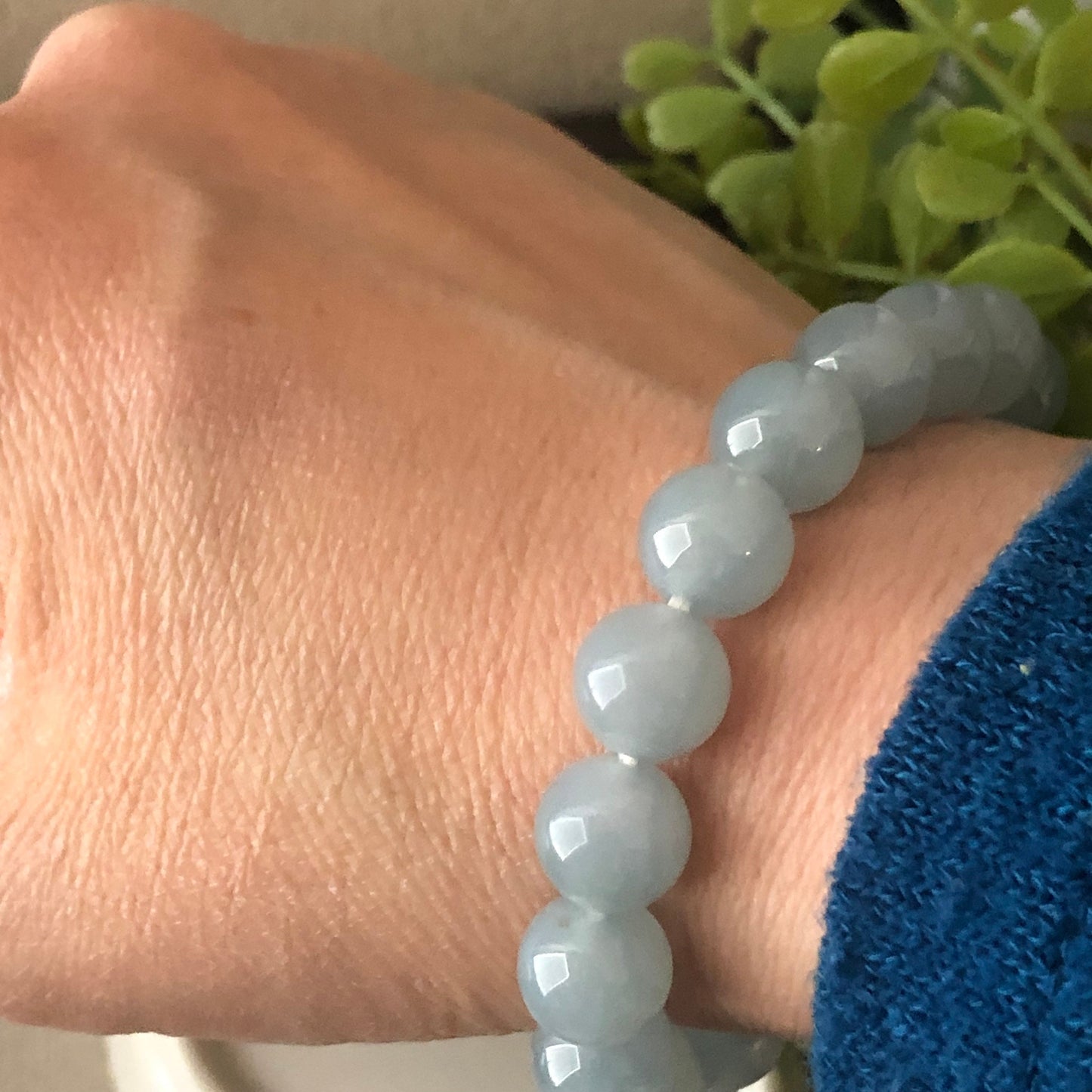 10mm Icy Glutinous Moist Sky Blue Jadeite Jade Bead Bracelet