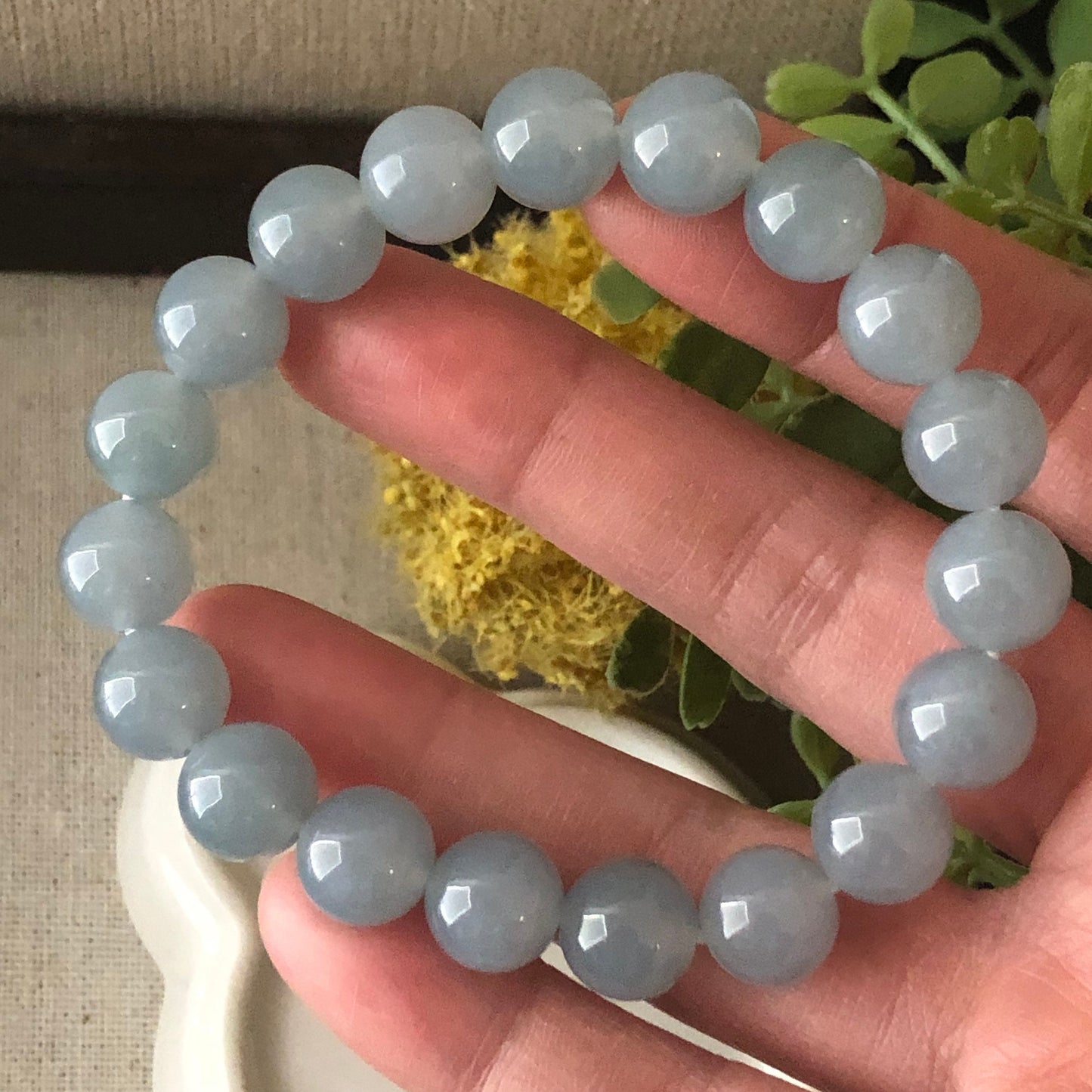 10mm Icy Glutinous Moist Sky Blue Jadeite Jade Bead Bracelet