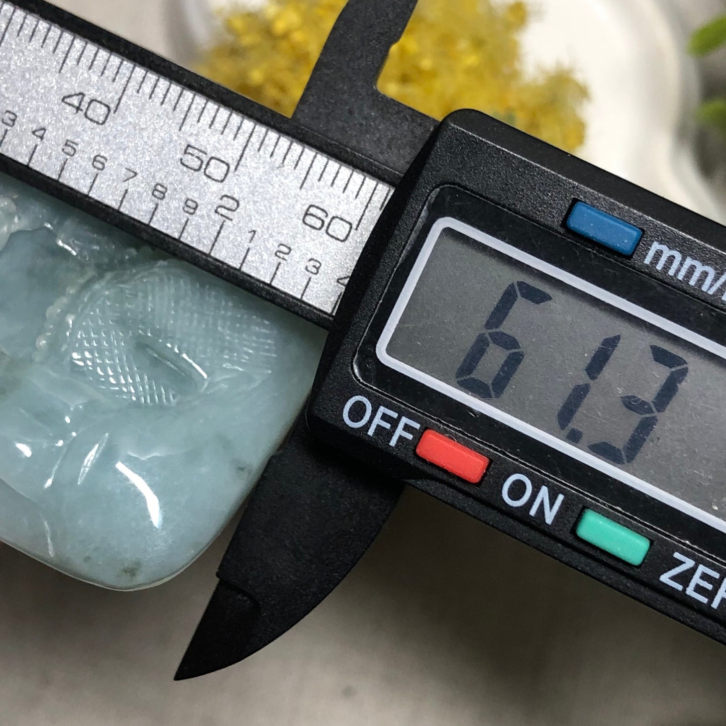 61..3 mm  Carved Sky Blue Jadeite Jade Mountain Landscape Scenery Pendant with Neck Rope Tie