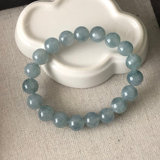 10mm Icy Earthy Wuji Sky Blue Jadeite Jade Bead Bracelet