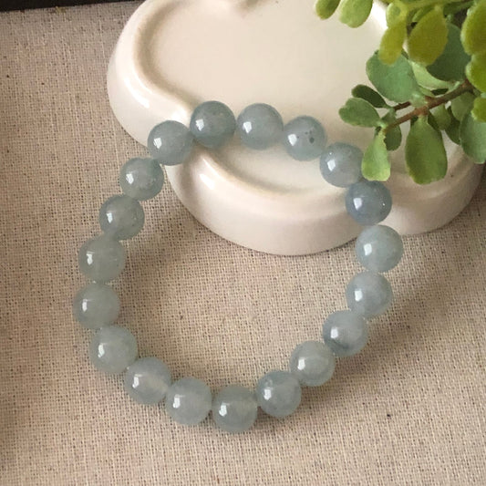 10mm Icy Earthy Wuji Light Sky Blue Jadeite Jade Bead Bracelet