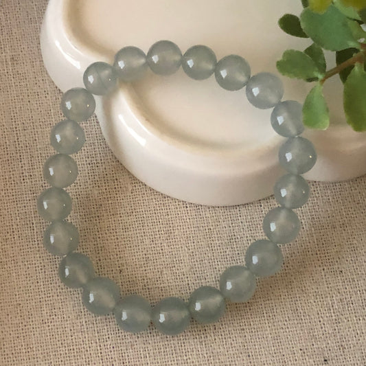 8mm Icy Tint Glow Jadeite Jade Bead Bracelet