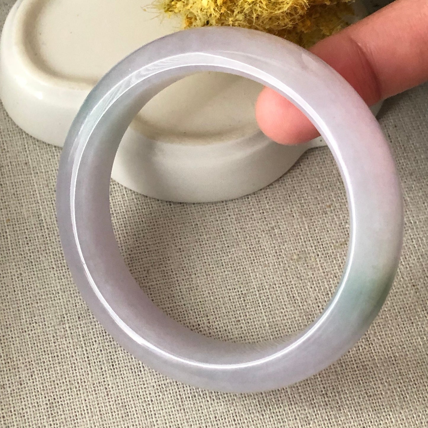 55mm Tint Pink Lavender Green Float Flowers Jadeite Jade Bangle
